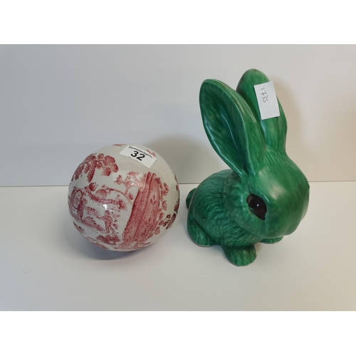 32 - Sylvac Bunny and Indian Jane ceramic ball