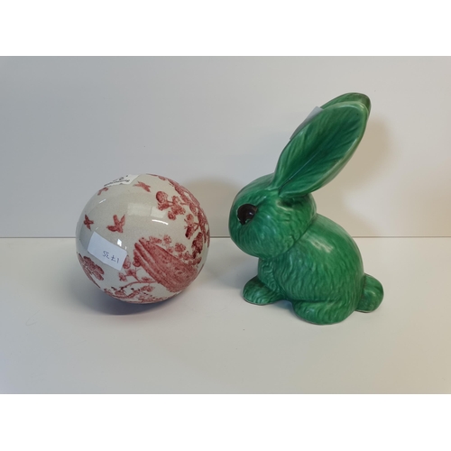 32 - Sylvac Bunny and Indian Jane ceramic ball