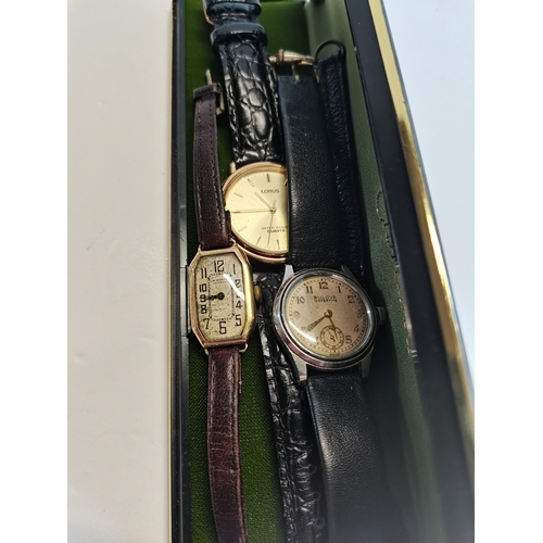 397 - x3 watches with leather straps plus leather watch chain