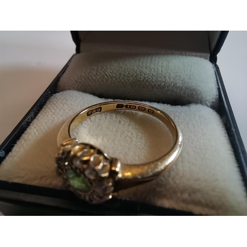 404 - 18ct gold Peridot and Diamond ring - size L  - 3 grams