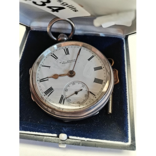 434 - E.D Hughes Northwich Pocket Watch with key and box