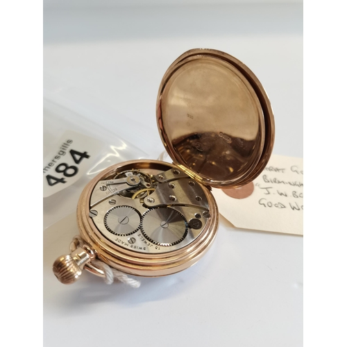 484 - 9ct gold case Birmingham 1928' J.W Benson London' pocket watch (Good working order)