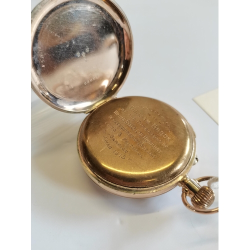 485 - 9ct gold case pocket watch Presentation Inscription for Xmas 1915 (not working)