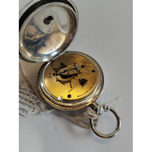 504 - Silver case Birmingham 1889 pocket watch makers mark A.B (Wartham watch company) w/o hairline to fac... 