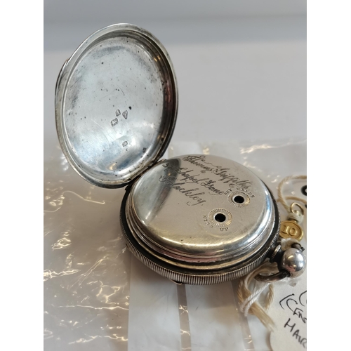 509 - Silver cased Chester 1884 pocket watch J.Goodman Manchester centre seconds Chronograph. Hairline to ... 