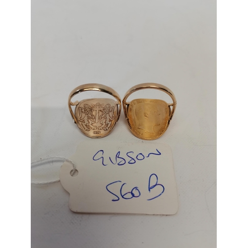 560b - x2 Gold rings ( sovereign 22k  1910 and  St. George coin 1976 9k)