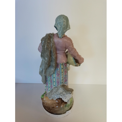 605 - 45cm porcelain figure of lady with fish with stamps on base Condition Grade:  A