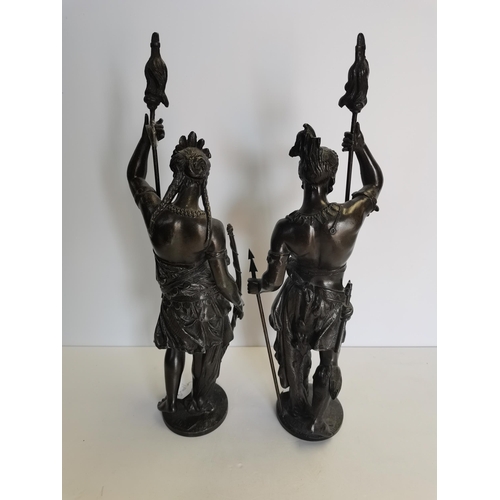 69 - x2 spelter sculptures of soldiers 38cm