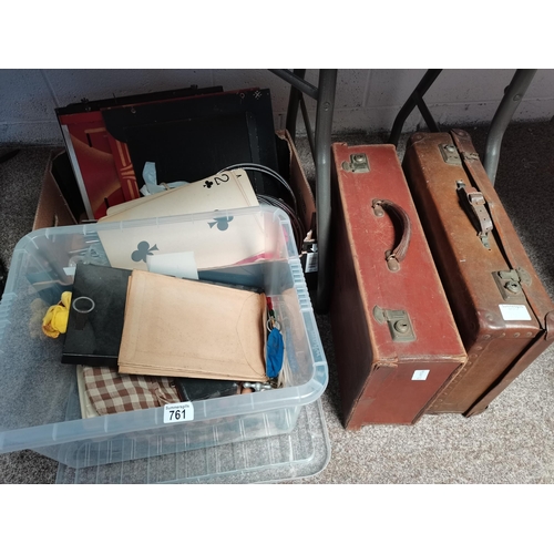 761 - 2 Vintage Suitcases and 2 boxes of Magic Tricks