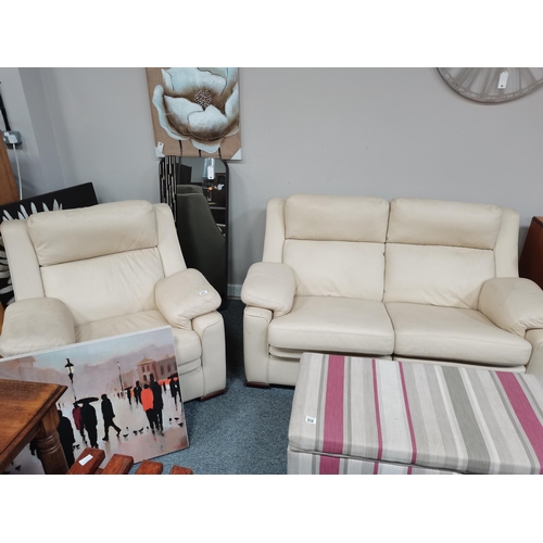 857 - 2 seater cream leather sofa and matching armchair