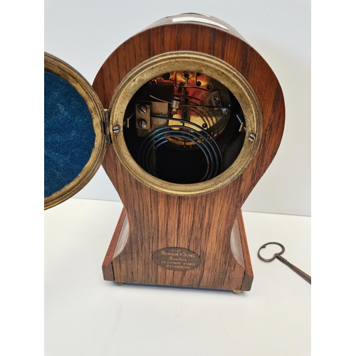 87 - wooden inlaid mantle clock with Key (Bowden & Sons)