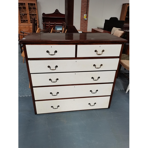 921 - 5ht mahogany chest of drawers with painted fronts W121cm x D56cm x H109cm