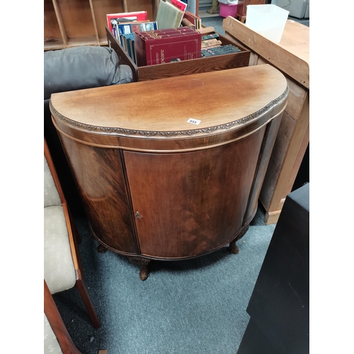 955 - Antique mahogany Demi Lune sideboard W91cm x D42cm x H92cm