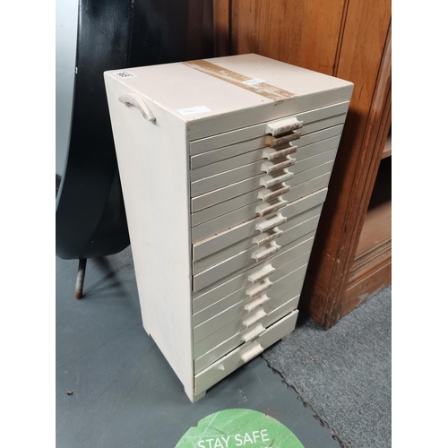 965 - Painted watchmakers cabinet with 16 drawers  ( no contents )