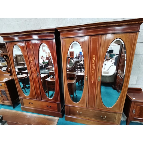 996 - 5 piece Edwardian inlaid bedroom suite Bed, 2 x wardrobes, bedside cabinet and dressing table