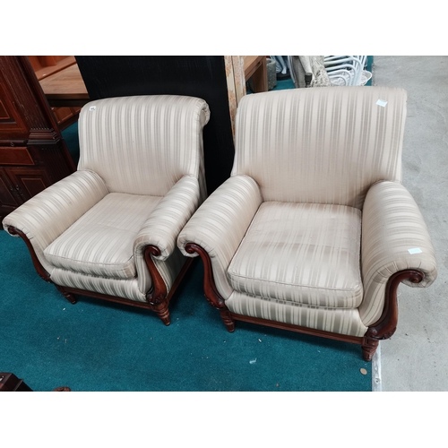 999 - x2 wood framed armchairs