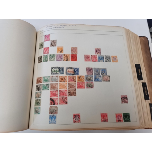 86 - Old leather bound stamp album full of stamps including Penny blacks, Penny reds etc etc