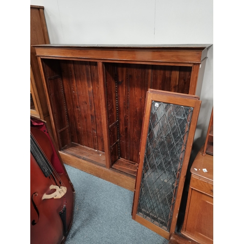 947 - Antique floor standing display cabinet with leaded glass sliding doors W176cm x D31cm x H158cm