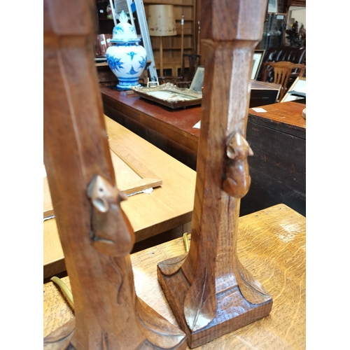 152 - A pair of early Mouseman table lamps - H12inches. Excellent condition possibly by Robert Thompson