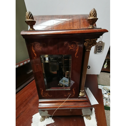 680 - A large Edwardian bracket clock - chiming on eight and four gongs. In inlaid Rosewood case with orig... 