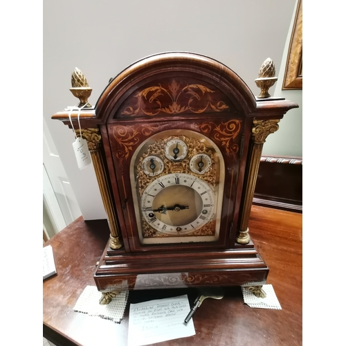 680 - A large Edwardian bracket clock - chiming on eight and four gongs. In inlaid Rosewood case with orig... 