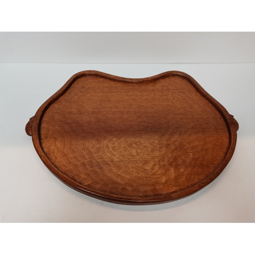 616b - Mouseman kidney shaped tray with 2 mice