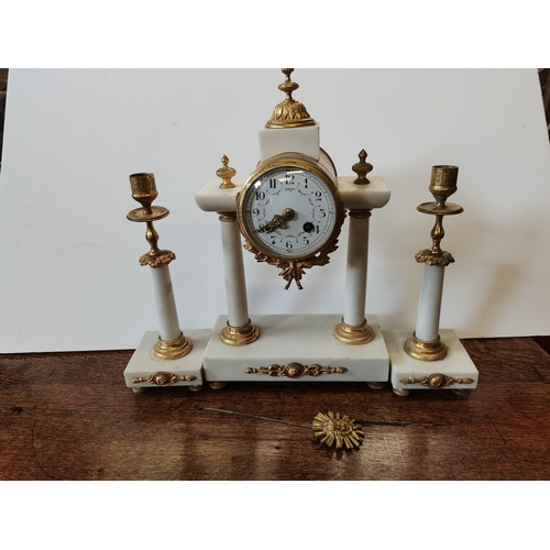 616e - French style white marble and gilt clock garniture set