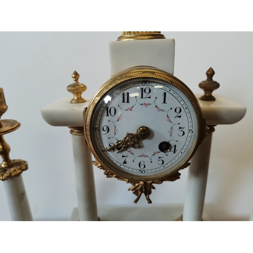 616e - French style white marble and gilt clock garniture set