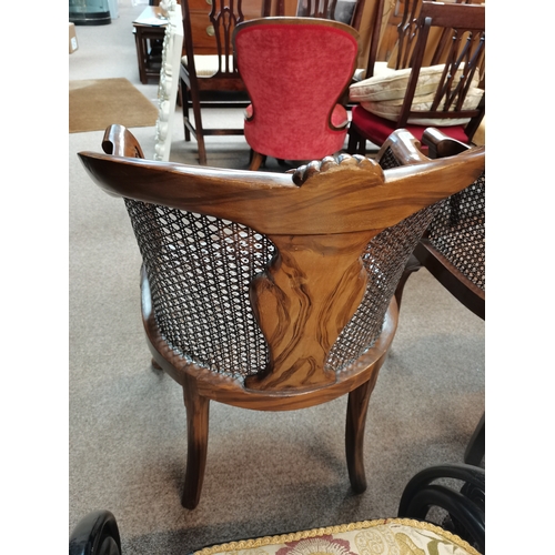 714 - A beautiful pair of mahogany and bergère arm chairs