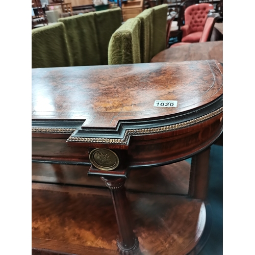 1020 - Victorian walnut credenza with brass inlay. Very good condition w100cm x h93cm