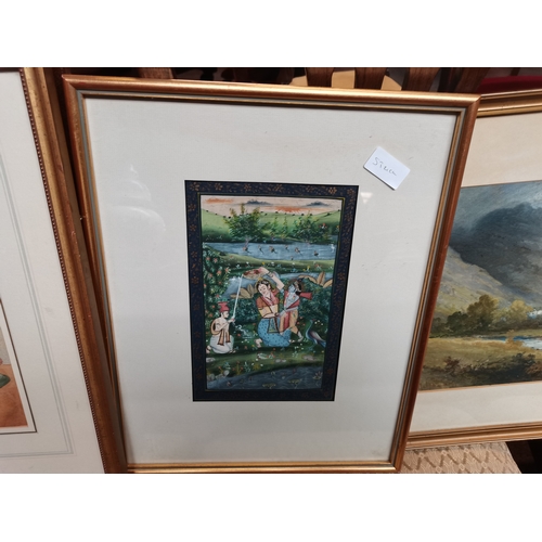 301 - Oil painting of Country scene A J Pease plus 2 framed watercolour and Oriental scene