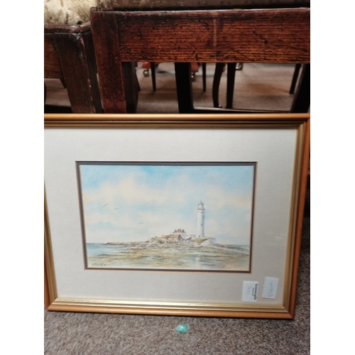 300 - Watercolour of Helmsley by M Wilde, African framed picture plus framed coastal scene