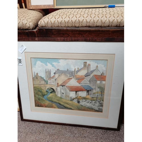 300 - Watercolour of Helmsley by M Wilde, African framed picture plus framed coastal scene