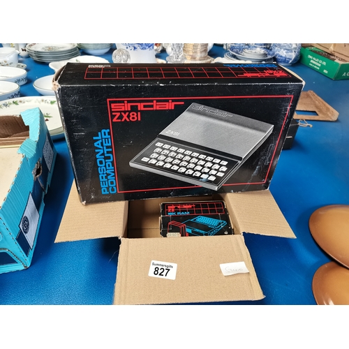 827 - Sinclair ZX81 personal computer in box plus RAM and games