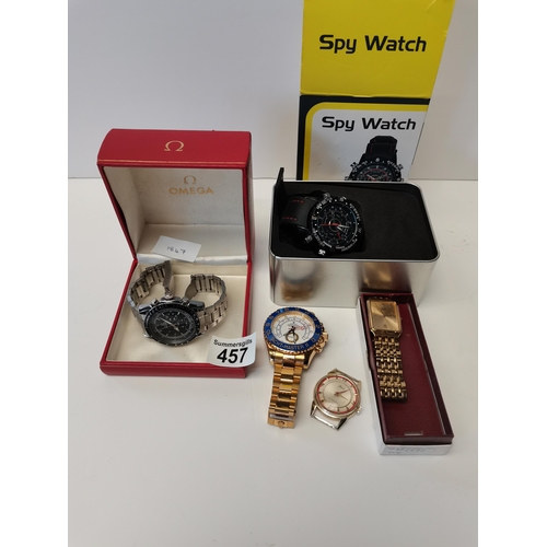 457 - Gents Spy watch plus 4 other watches possibly copies