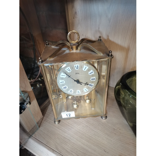 12 - Large brass Koma carriage clock with key - H29cm