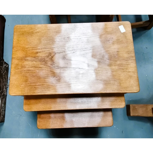 643t - Mouseman nest of tables. Good condition Large table 61cm x 38cm Middle table 32cm x 50cm Small table... 