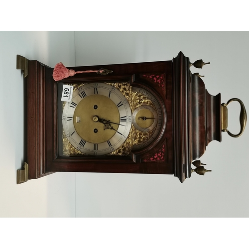 681 - Mahogany 55cm bracket clock with wall bracket maker Edmund PRIDEAUX LONDON ex cond.