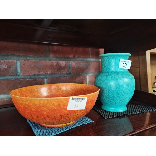 32 - Royal Lancastrian Orange Bowl and Blue vase - good condition