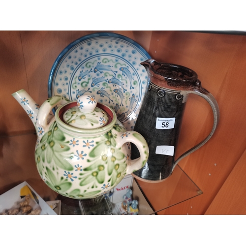 58 - Large ceramic Tea Pot, serving plate and jug