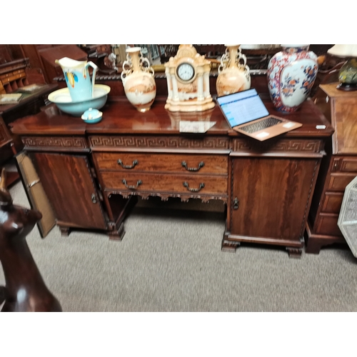 669 - Mahogany Chippendale style 1.9m long sideboard with lead wine cooler