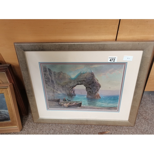 472 - 2 x watercolour of sea scapes and 2 x oil paintings of mountain scenes