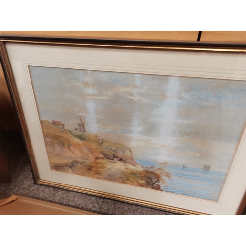 472 - 2 x watercolour of sea scapes and 2 x oil paintings of mountain scenes