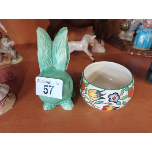 57 - Wade green bunny and Burisley Ware Charlotte Rhead bowl