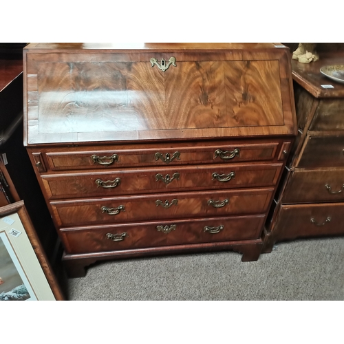 666 - George I Mahogany Bureau - H105cm x W100cm - Good condition for age some signs of wear