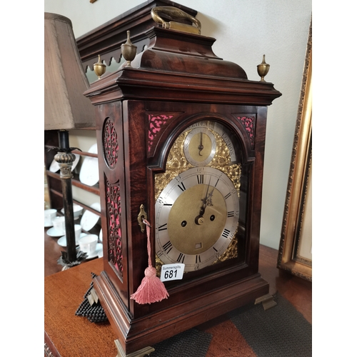 681 - Mahogany 55cm bracket clock with wall bracket maker Edmund PRIDEAUX LONDON ex cond.