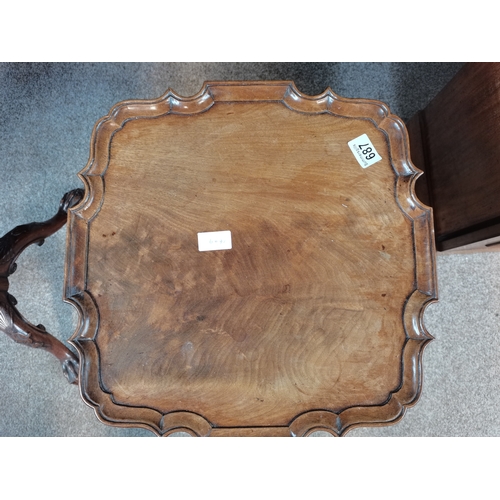 687 - A pair of quality mahogany Chippendale style side tables with claw feet. D41.5cm