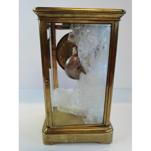 12 - Brass mantle clock with pendulum H26cm ex condition (no key)