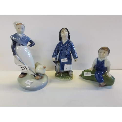 122 - x3 Royal Copenhagen Figures -Boy on Grourd, Goose Girl and Boy with Umbrella excellent condition