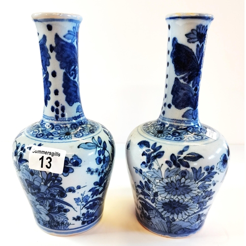 13 - X2 Blue and White Delft vases - Slight chips on rim H25cm